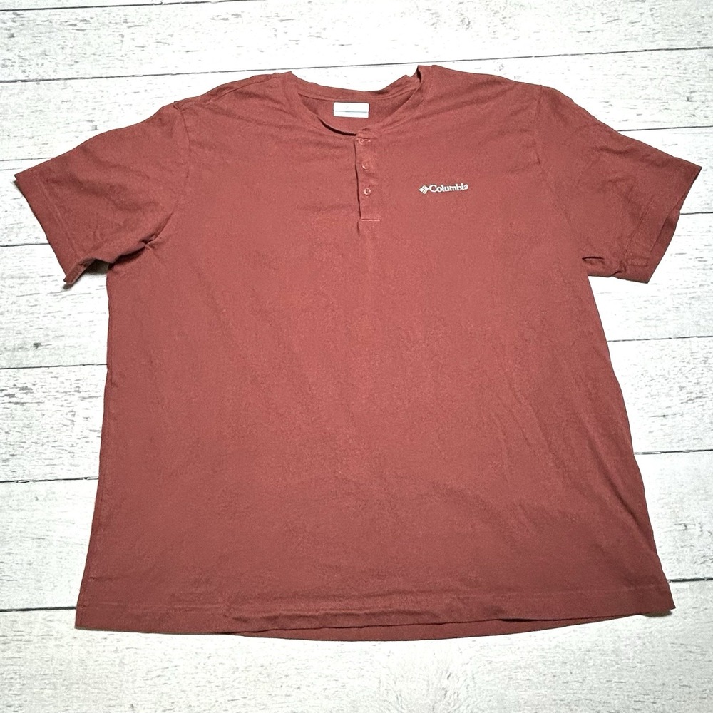 Columbia Henley T-Shirt Mens XL Brick Red Short Sleeve Casual AM4884